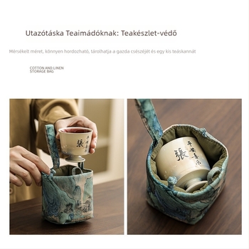Teáskészlet tároló táska teáskannához és poharakhoz – textil hordtáska, hordozható kültéri brokát ajándékdoboz