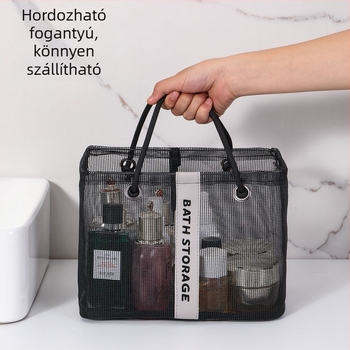 Nylonból és hálós anyagból készült kocka alakú neszesszer, többfunkciós tároló kozmetikumok és higiéniai termékek számára, fürdőszobába és utazáshoz.