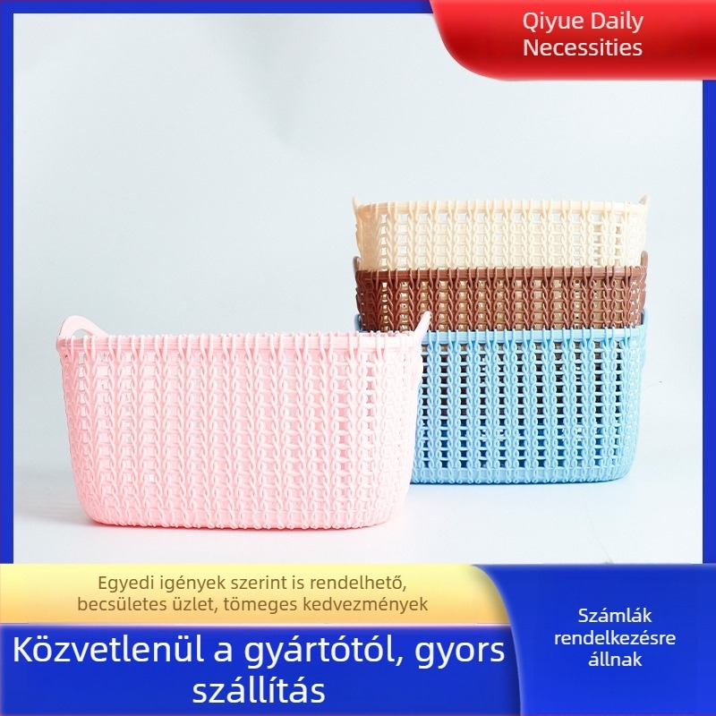 Rattan utánzatából készült, üreges tárolókosár asztali használatra, többfunkciós műanyag kosár nassolnivalókhoz és kozmetikumokhoz