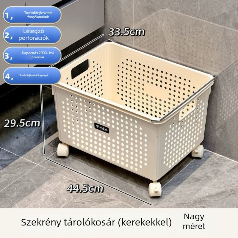 Kerekes ruhaszennyes kosár háztartási használatra, fürdőszobai mosókosár, nagy kapacitás