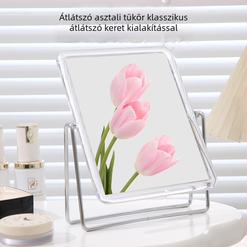 Asztali, kétoldalas forgatható sminktükör fém tartóval és akril kerettel