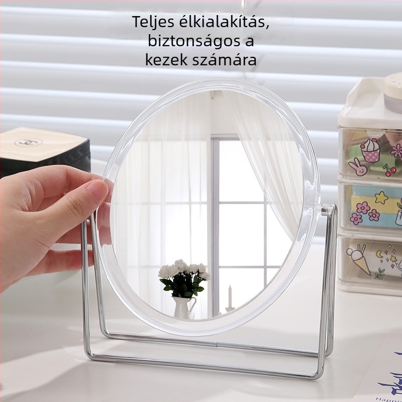 Asztali, kétoldalas forgatható sminktükör fém tartóval és akril kerettel