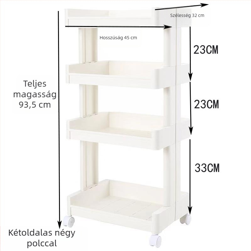 Háromszintes padlón álló műanyag tároló – mobil konyha, fürdőszoba és nappali számára, por- és nedvességálló, furatok nélkül