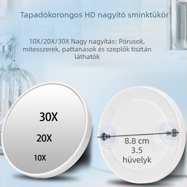 Üvegből készült nagyító tükör szívó koronggal, 3,5 hüvelyk (8,8 cm), 10x–40x nagyítás, mitesszerek eltávolítására