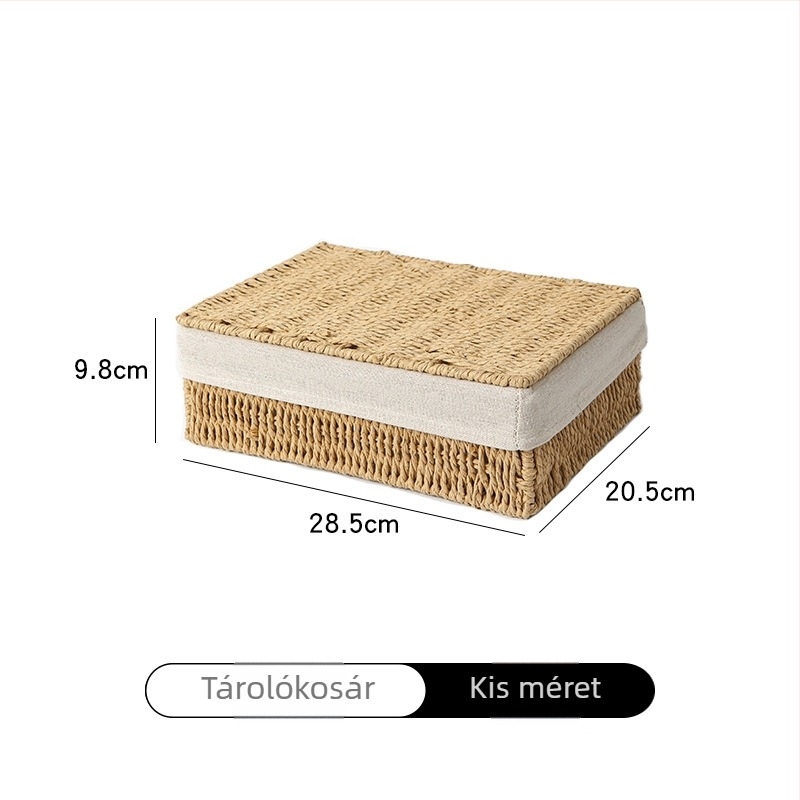 Asztali fonott tárolókosár fedővel, nagy kapacitású, kávézóasztalhoz, apróságok és nassolnivalók tárolására, imitált rattan