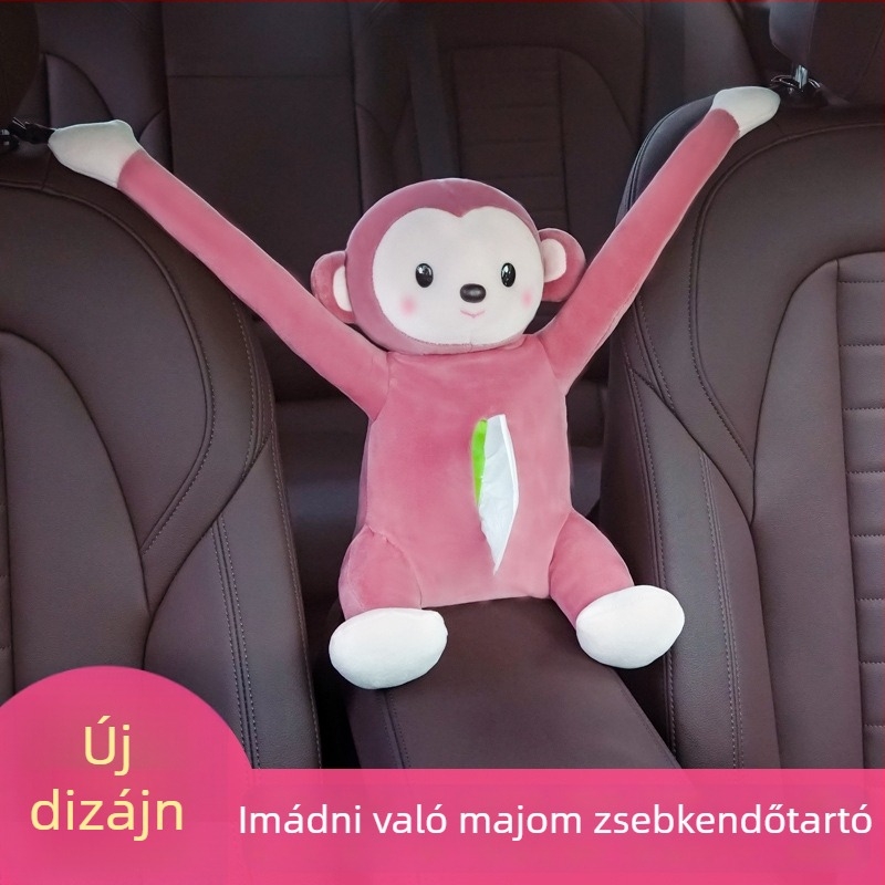 Plüss autós zsebkendő-tartó aranyos babás dizájnnal, kartámasz-tartó és akasztós belső dekoráció