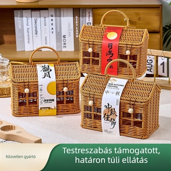 Kis ház alakú tárolókosár, hordozható ajándék- és piknikkosár, ideális nassolnivalók, gyümölcsök és egyéb tárgyak tárolására.