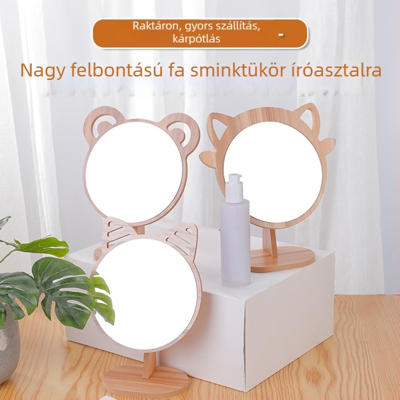 Macskafülű asztali sminktükör, egyoldalú, modern stílusban