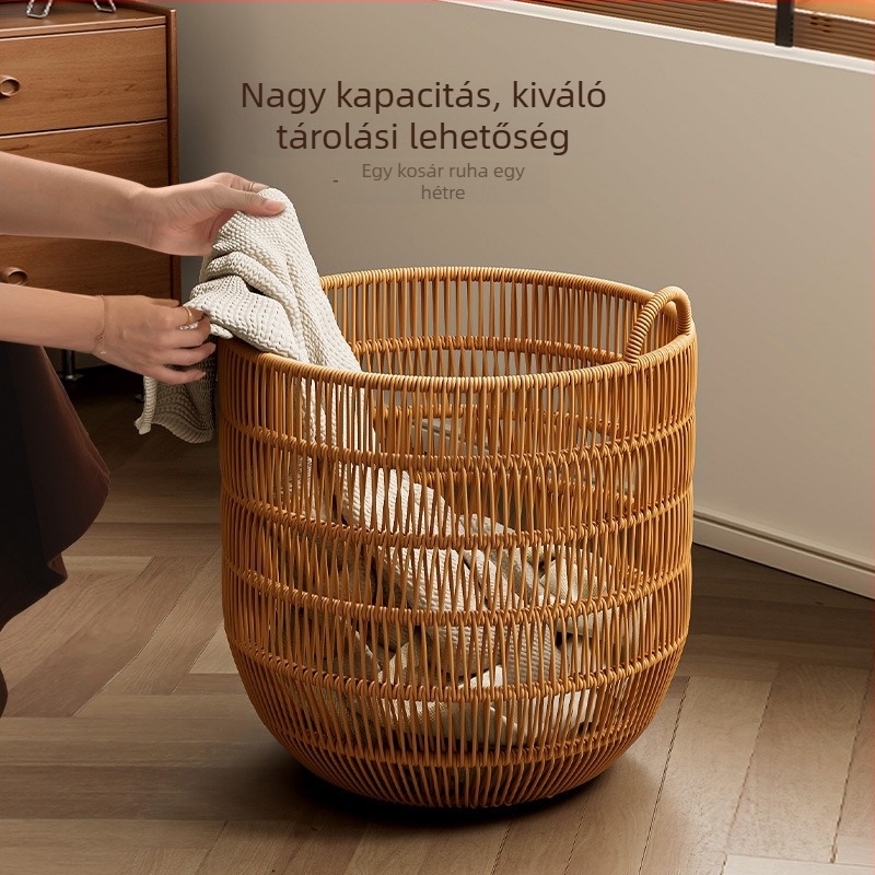 Rattan-szerű, vízálló szennyeskosár, nagy kapacitás, fürdőszobába és hálószobába