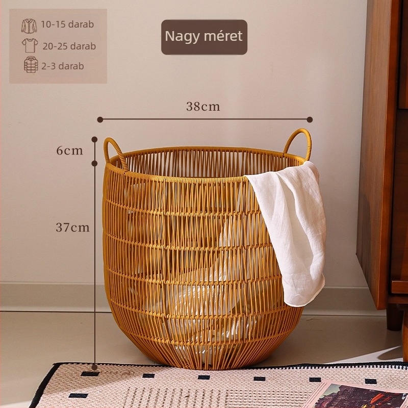 Rattan-szerű, vízálló szennyeskosár, nagy kapacitás, fürdőszobába és hálószobába