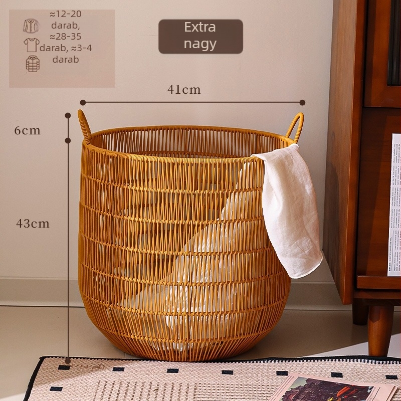 Rattan-szerű, vízálló szennyeskosár, nagy kapacitás, fürdőszobába és hálószobába