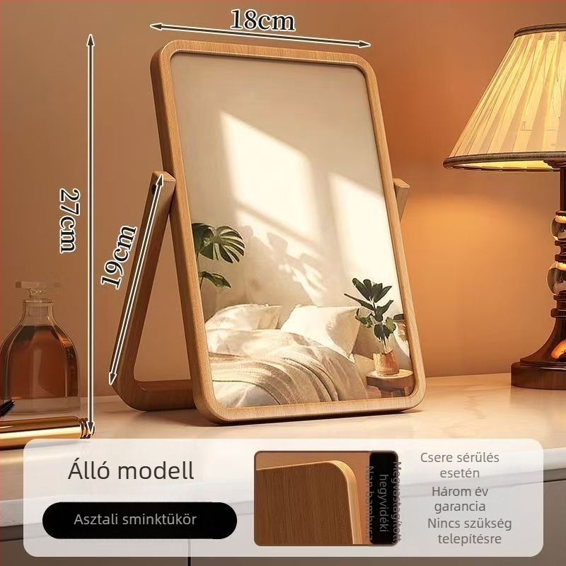 Bambusz sminktükör asztali használatra, fa kerettel, retro stílusú kollégiumi szobába