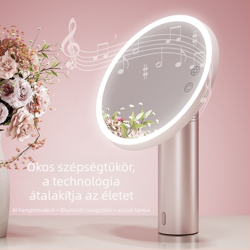 AI-vezérelt LED sminktükör, asztali Bluetooth lámpa – kettős használat, luxus magas minőségű tükör, Doubao modell