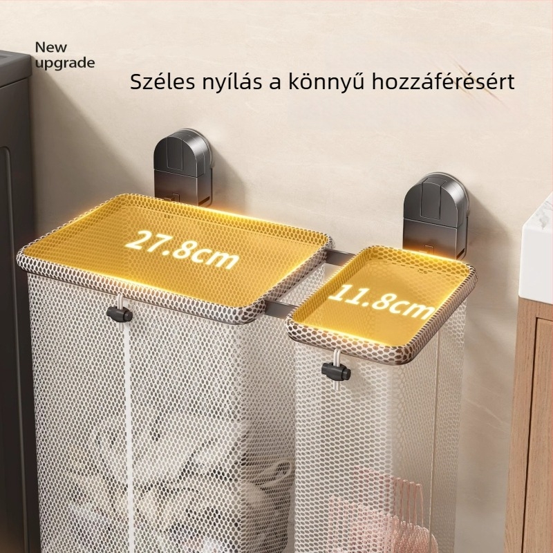 Fali szerelhető, összecsukható szennyeskosár fürdőszobába