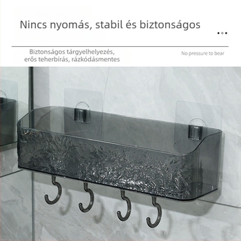 Fali fürdőszobai tárolópolc fúrás nélkül, tárolókosár és törölközőtartó, vastagított polc