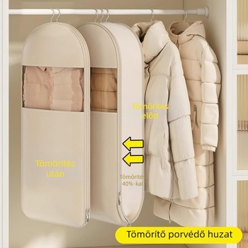 Függő porvédő ruhatartó, kubikus alak, nem szőtt anyagból, átlátható panellel, ruhatár tárolásához