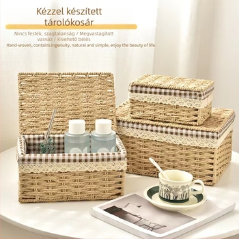 Fedeles szőtt tárolókosár, imitált rattanból, kozmetikai rendező a nappaliba és apró tárgyak számára