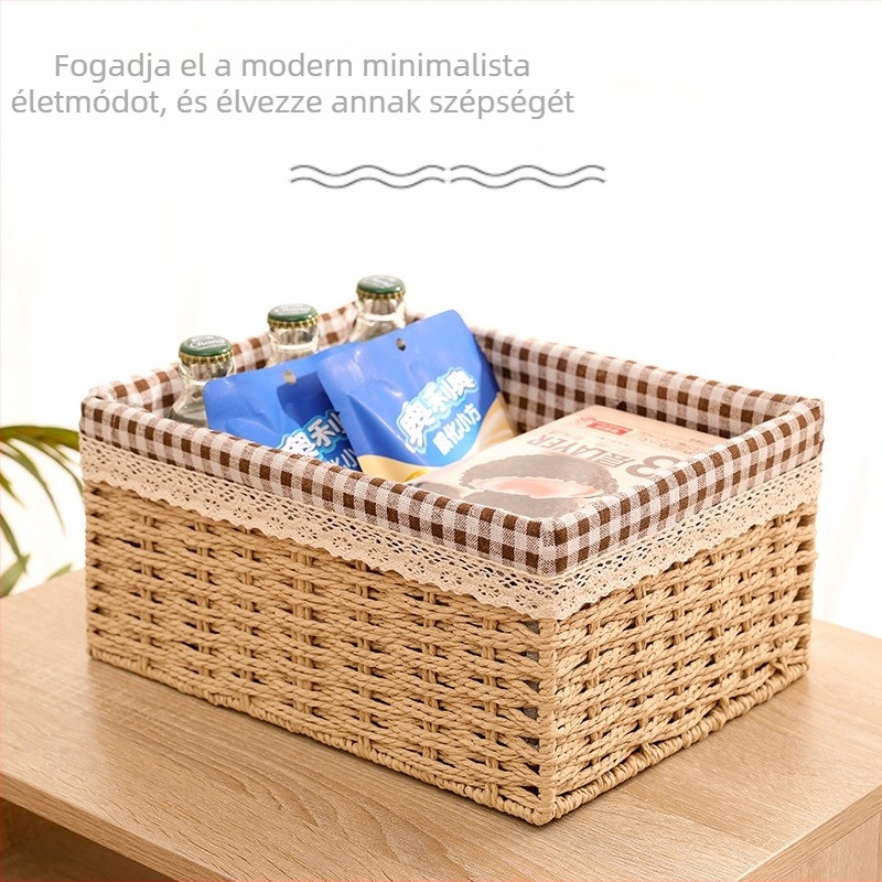 Fedeles szőtt tárolókosár, imitált rattanból, kozmetikai rendező a nappaliba és apró tárgyak számára