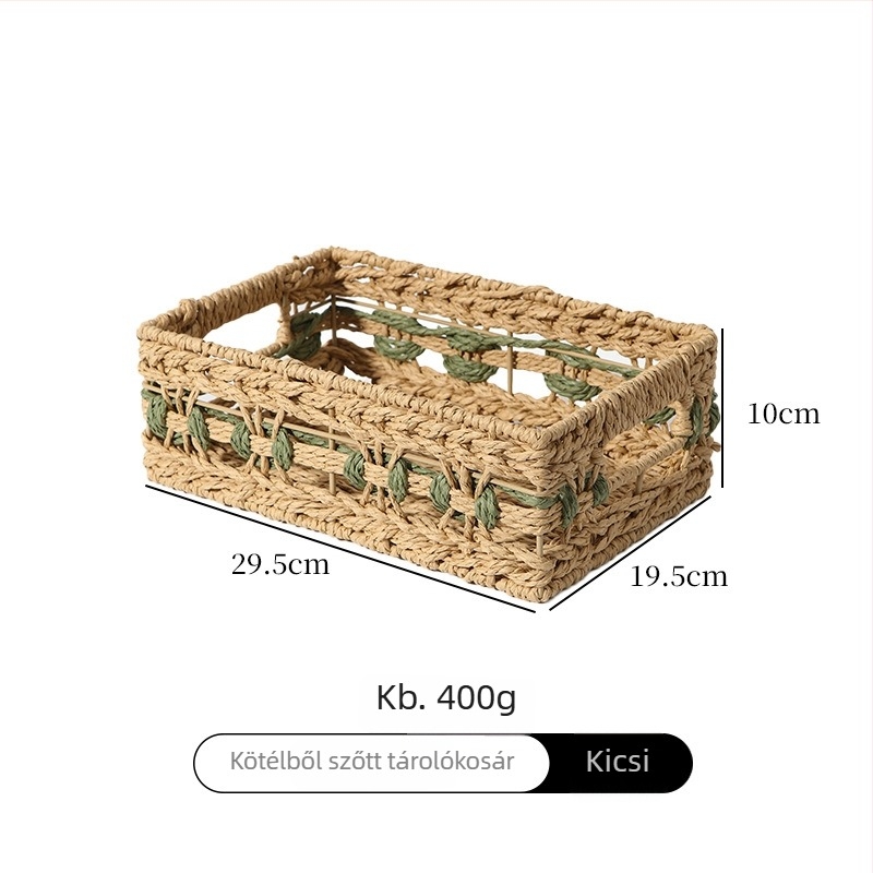 Szalmából és rattanból készült tároló kosár, nagy kapacitású, ruhák, játékok és nassolnivalók tárolására