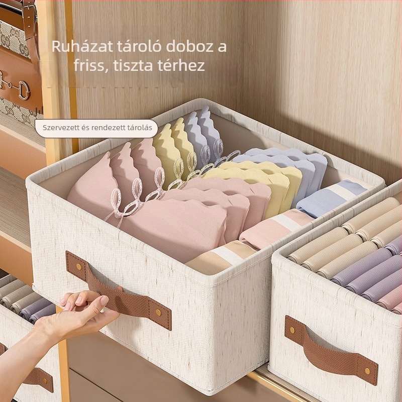 Pamut-len tároló doboz ruhákhoz, összehajtható, rekesz nélkül, fiókos stílus