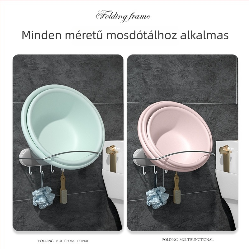 Összecsukható mosdó melletti falra szerelhető tároló, vákuumos rögzítés, 3 szintes, műanyag és rozsdamentes acél