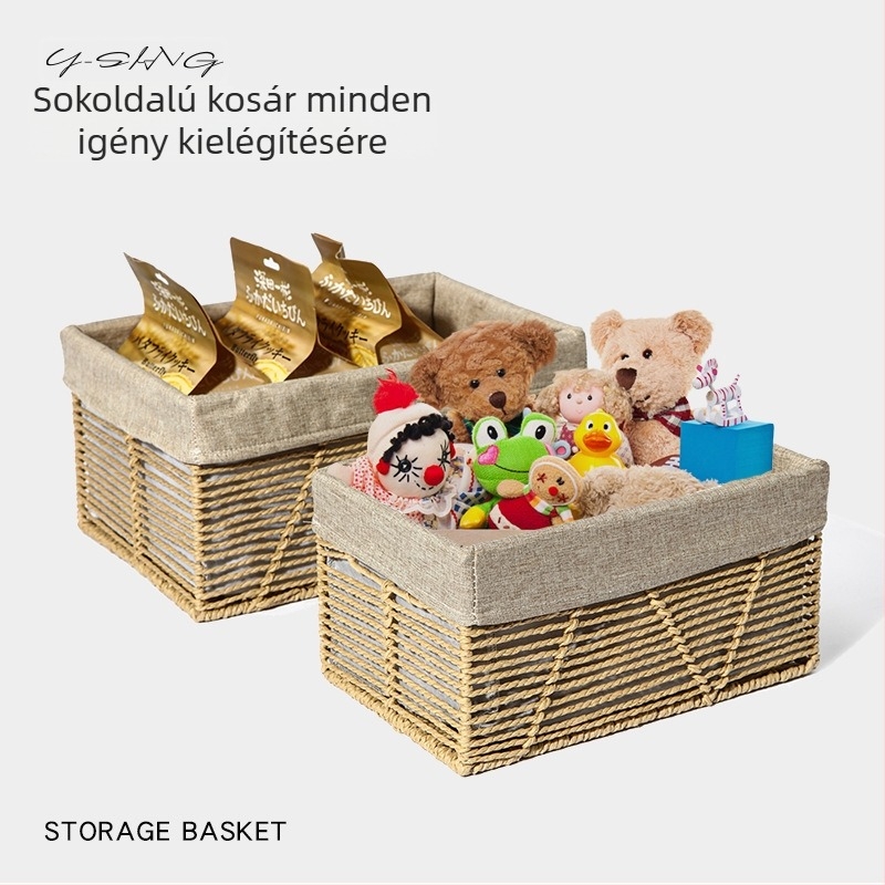 Nagy kapacitású kézzel szőtt tárolókosár ruhásszekrényhez és az asztalhoz — ruhák, könyvek, játékok, holmik