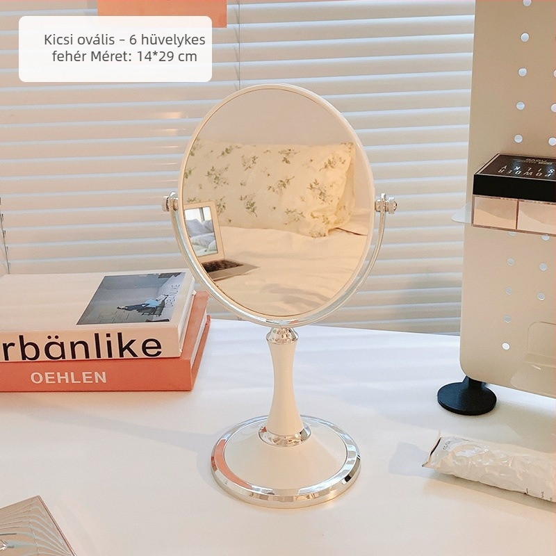 Kétoldalas asztali sminktükör, retro kör alakú design, nagy sminkasztal a hálószobába