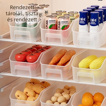Nagy kapacitású műanyag konyhai tárolókosár, téglalap alakú, ferde nyílású, asztali rendszerező