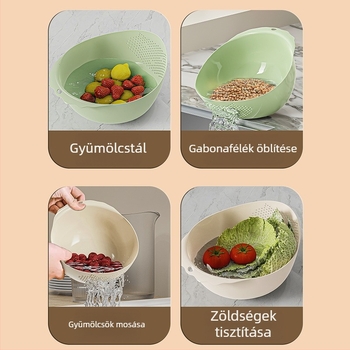 Többfunkciós vízleeresztő kosár rizs és zöldségek mosására, gyümölcs- és zöldség tároló, konyhai öblítő tál