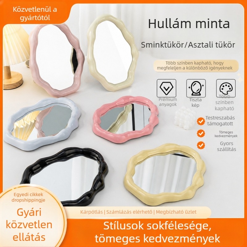 Asztali sminktükör krémes stílussal, állítható, nem szabályos felhő alakú