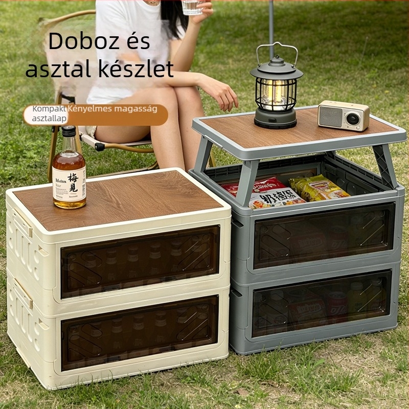 Kemping tároló doboz autóba szerelhető, többfunkciós, összecsukható, nagy kapacitású (40–50 L)