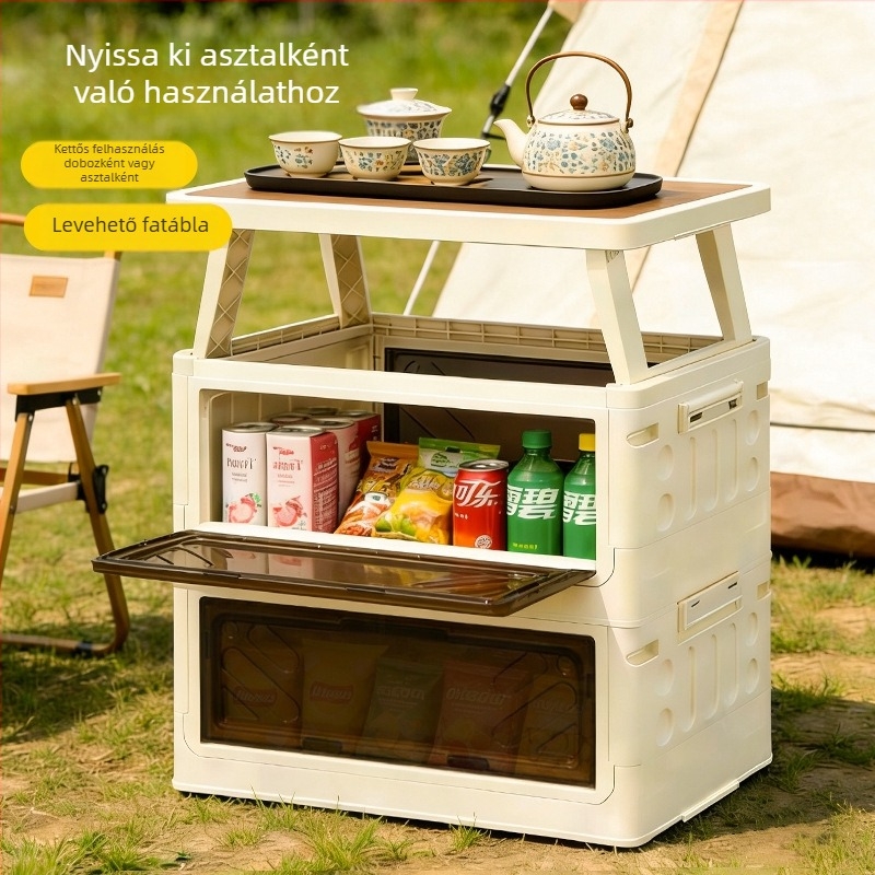 Kemping tároló doboz autóba szerelhető, többfunkciós, összecsukható, nagy kapacitású (40–50 L)