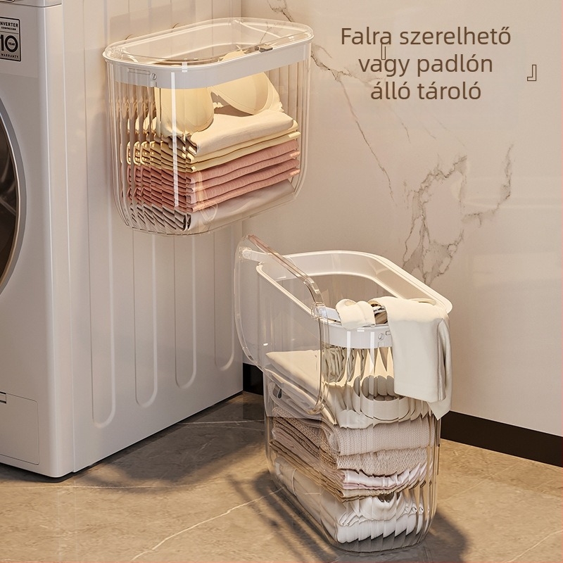 Fedeles falra szerelhető ruháskosár a fürdőszobába, átlátszó