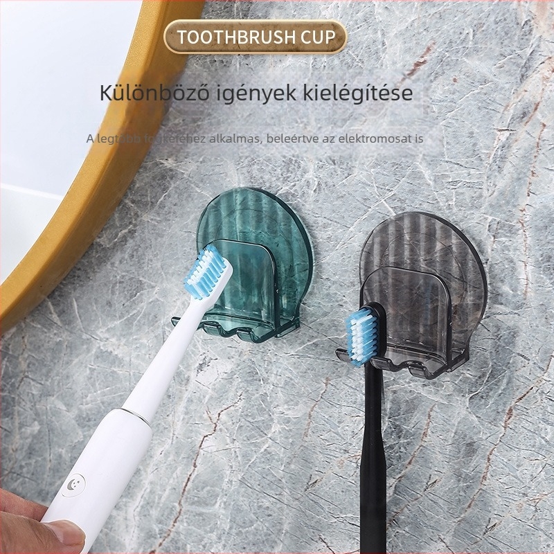 Fali tartó fogkefékhez és poharakat, fúrás nélkül, PS anyagból, fürdőszobába