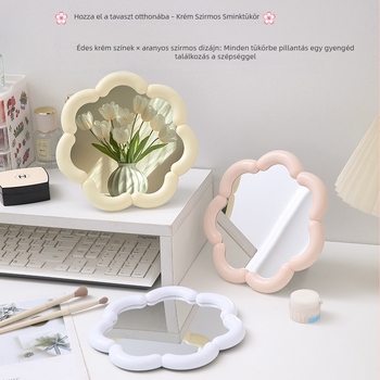 Virágmintás sminktükör, függőleges asztali sminktükör otthonra és irodába, minimalist luxus, szabálytalan alakú