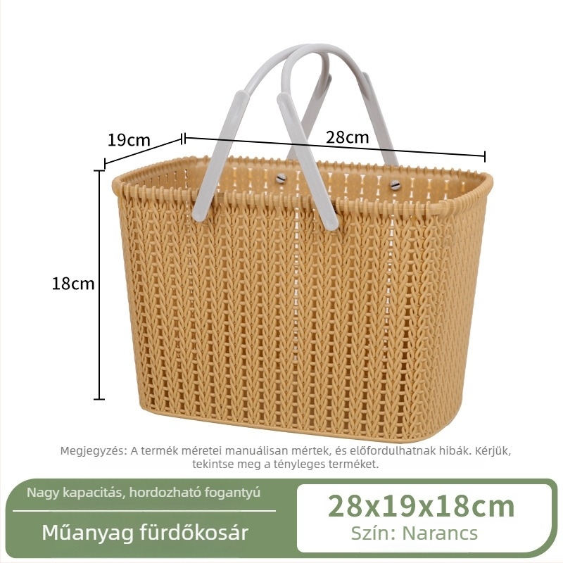 Fürdőkosár műanyagból, rattan-immitációval – tároló kozmetikumokhoz