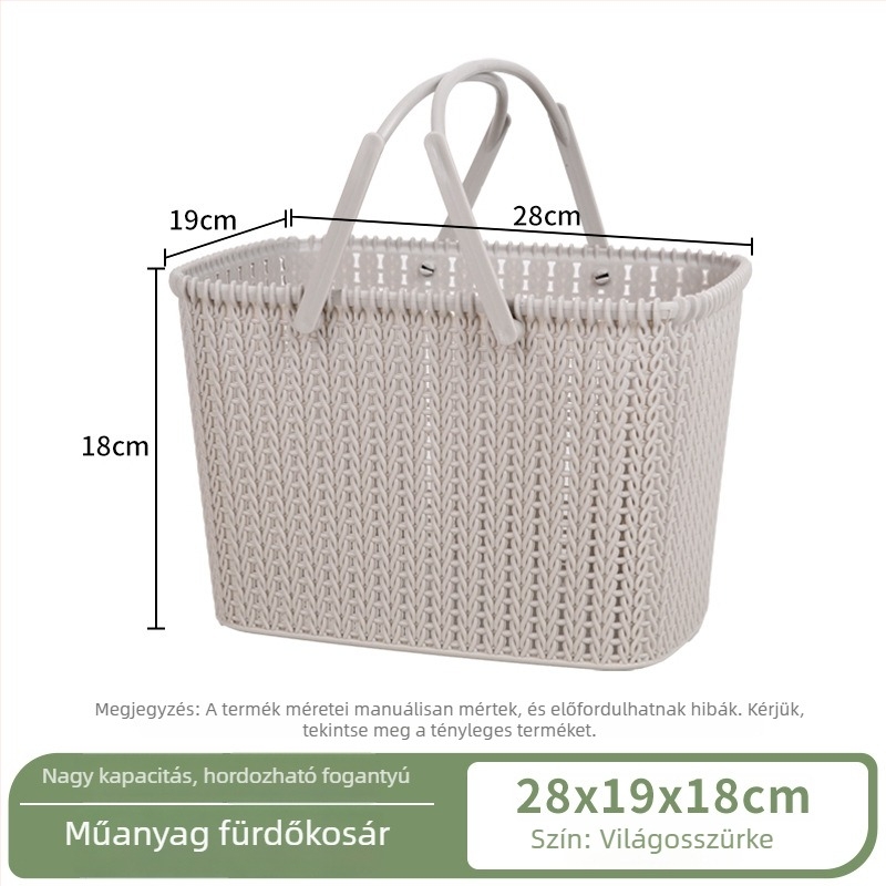 Fürdőkosár műanyagból, rattan-immitációval – tároló kozmetikumokhoz