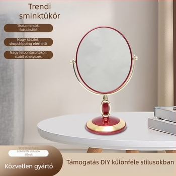 6 hüvelykes európai stílusú dupla oldalú asztali sminktükör, 360° forgás, otthoni használatra