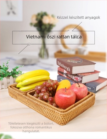 Kék fonott rattan tároló kosár gyümölcsöknek, nassolnivalóknak és kenyérnek – nappali asztali rendező.