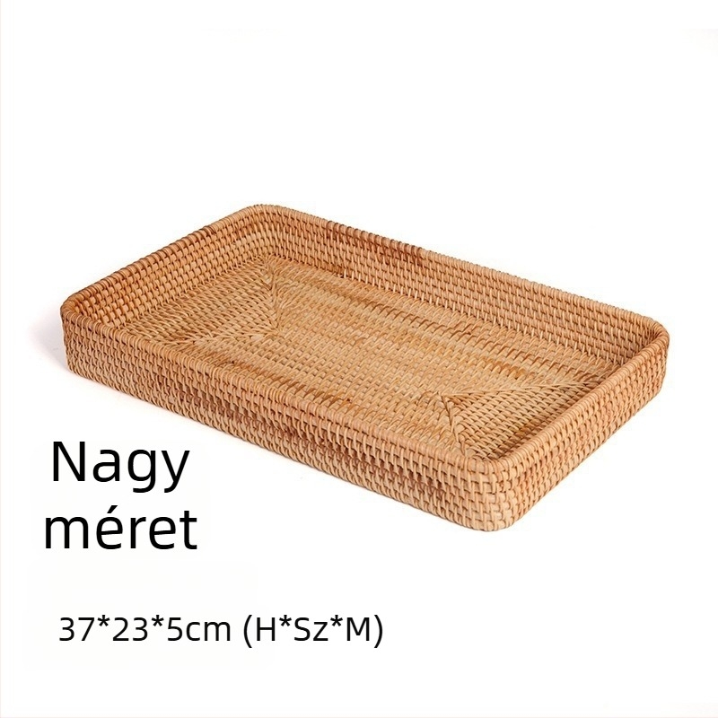 Kék fonott rattan tároló kosár gyümölcsöknek, nassolnivalóknak és kenyérnek – nappali asztali rendező.