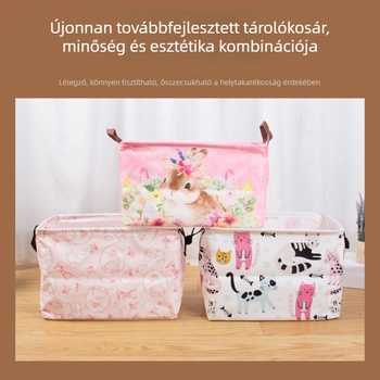 Rajzfilmszerű összecsukható ruhatároló kosár húzózsinórral, ruhák tárolására, nagy méretű háztartási kosár