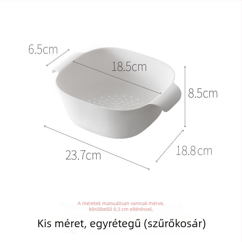 Nagy méretű kétszintes konyhai kosár gyümölcsök és zöldségek mosásához, perforált kialakítással