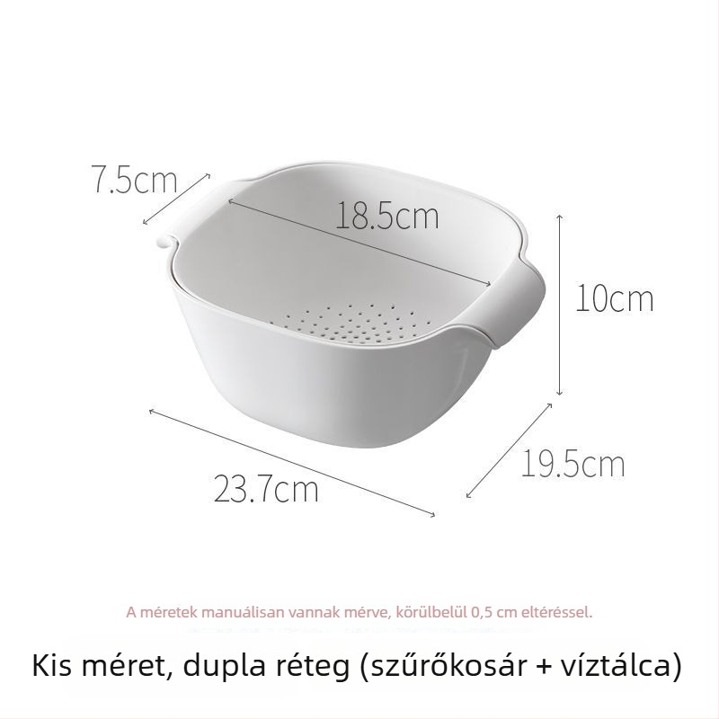 Nagy méretű kétszintes konyhai kosár gyümölcsök és zöldségek mosásához, perforált kialakítással