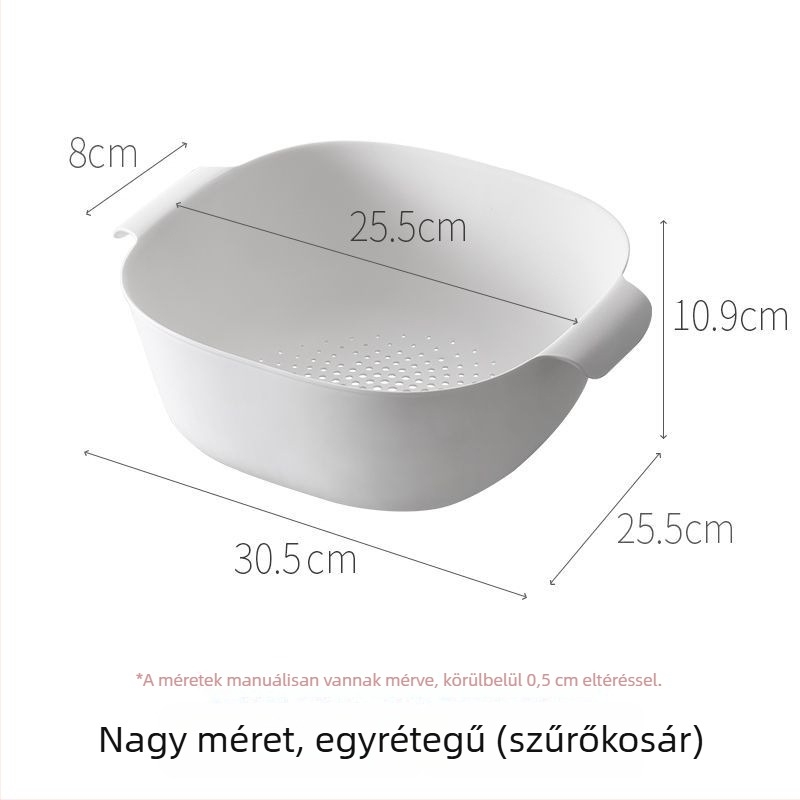 Nagy méretű kétszintes konyhai kosár gyümölcsök és zöldségek mosásához, perforált kialakítással