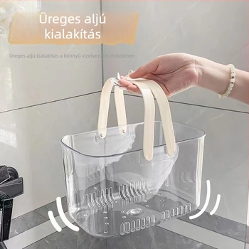 Átlátszó, kézben tartható fürdőszobai tárolókosár lefolyónyílásokkal