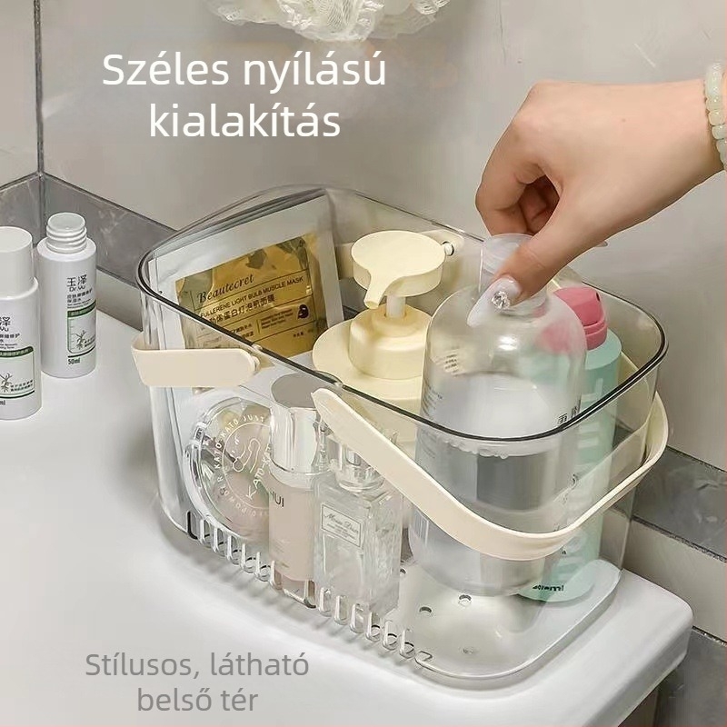 Átlátszó, kézben tartható fürdőszobai tárolókosár lefolyónyílásokkal