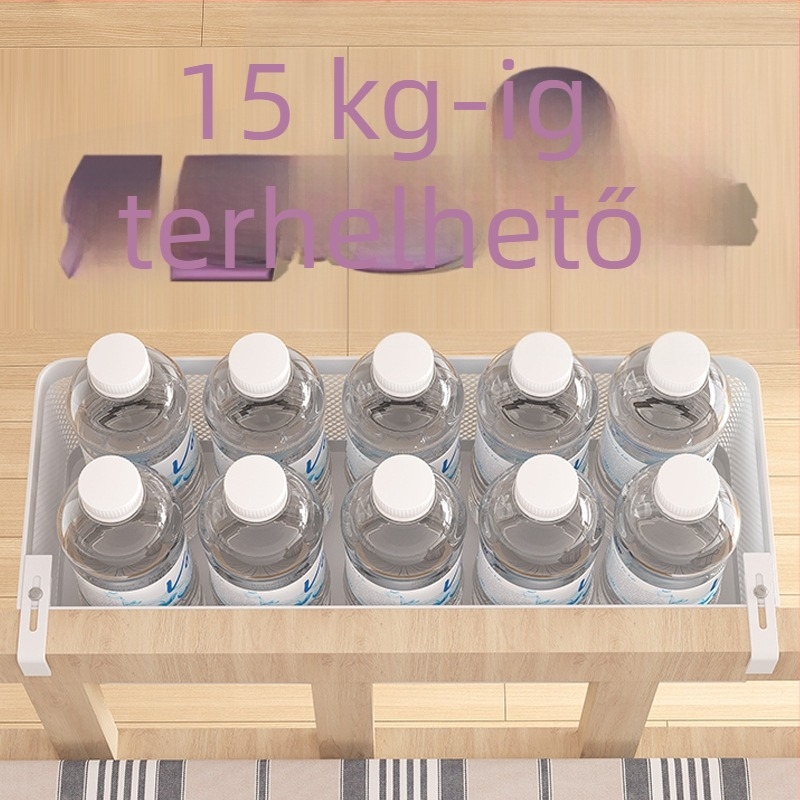 Kollégiumi ágy melletti tároló állvány függő kosárral