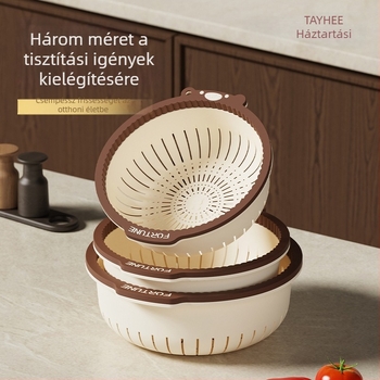 Konyhai szűrőkosár zöldségek és gyümölcsök mosásához, műanyag, nagy kapacitású, többfunkciós, kör alakú