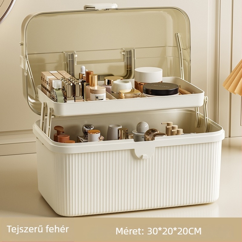 Nagykapacitású kozmetikai tároló doboz, porvédett asztali rendező művészeti hallgatók számára, köröm- és ékszer tároló