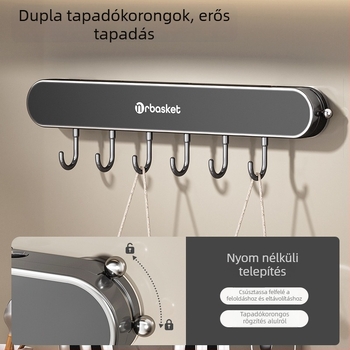Fali késtartó szívócsészével — konyhai tárolóállvány, többfunkciós akasztórendszer